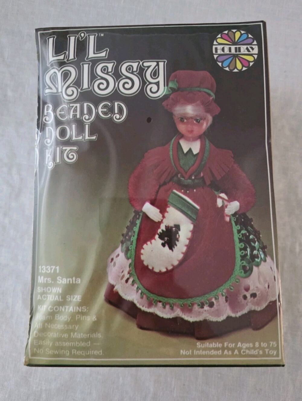 Walco Li'l Missy Beaded Doll Kit Sequin Vintage Mrs Santa #13371